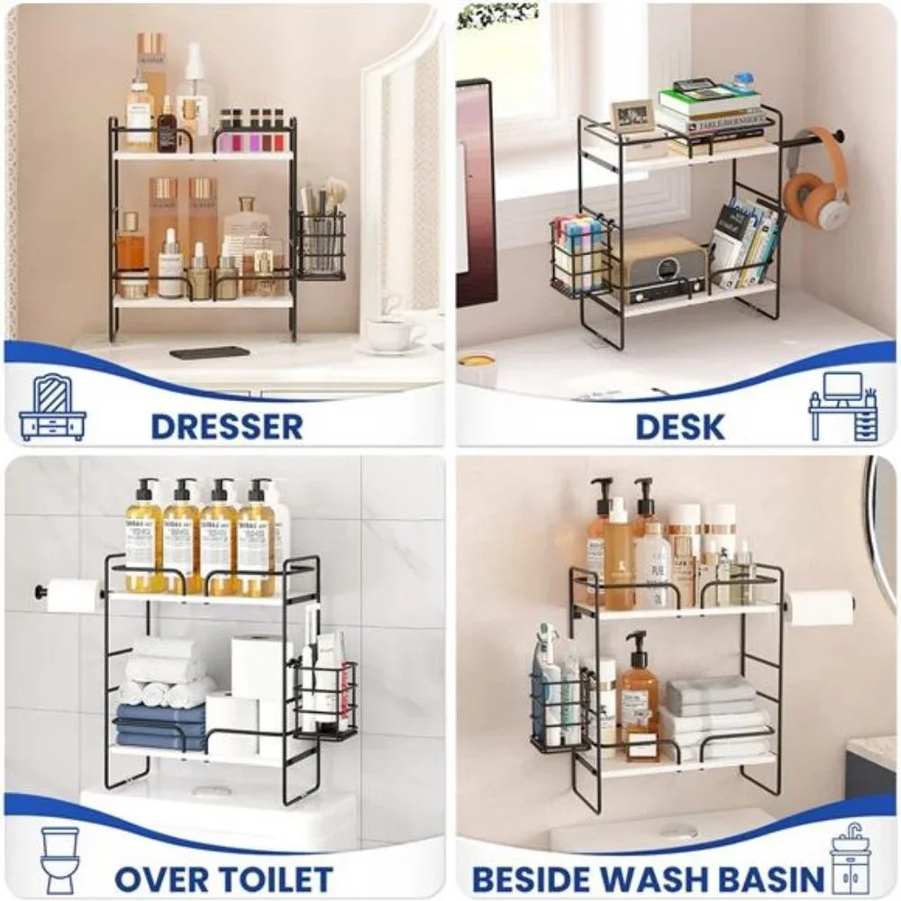 2-Tier Over Toilet Bathroom Organizer, Bathroom Shelves with Tissue Holder-White
